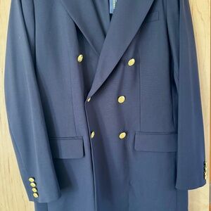 Ralph Lauren Double Breasted Wool Blend Blazer Navy, Gold Buttons, NWT, Size 12